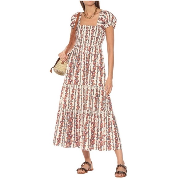 O.P.T. | Women’s Daphne Square Neck Smocked Dress Tiered Multicolor Floral Small - Picture 1 of 8